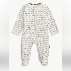 Magnetic Me White Baby Boy Footie with Colorful Vehicle Print | 3-6M